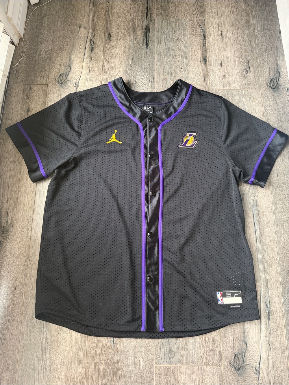 Los Angeles Lakers Black & Purple Short-Sleeve Baseball Jersey